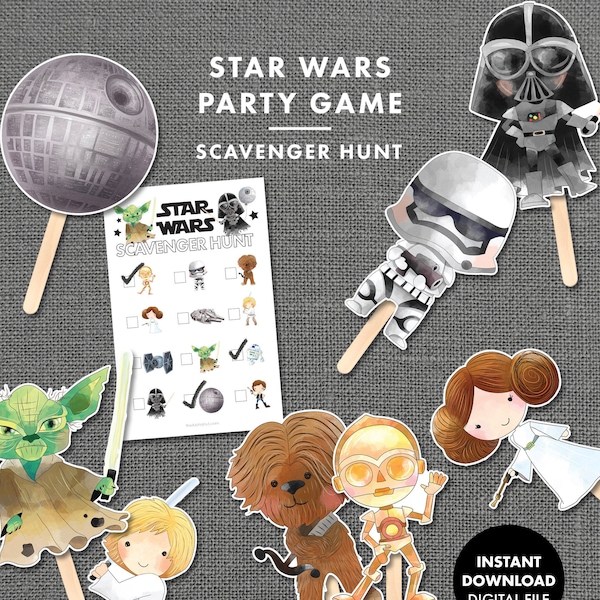 STAR WARS Schnitzeljagd Spiel Kinder Geburtstagsparty Druckbare Digitale Yoda Triologie Darth Vader Gesellschaftsspiele