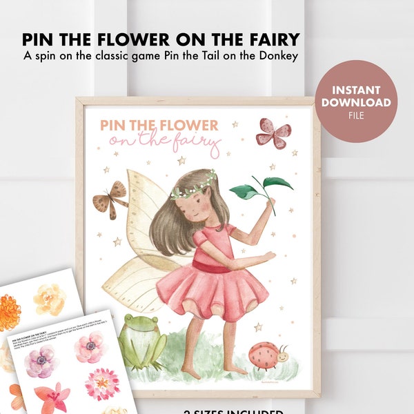 FAIRY Kids Birthday Party Game Pin the Tail party games printable Pin the Flower on the Fairy Enchanted Forest Garden Tea Toddler Activity