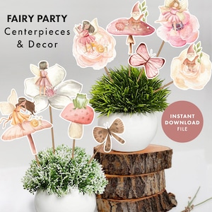 FAIRY CENTERPIECES Fairy party table decor Fairy birthday cake topper Fairies printable center pieces Fairy garden Party floral first