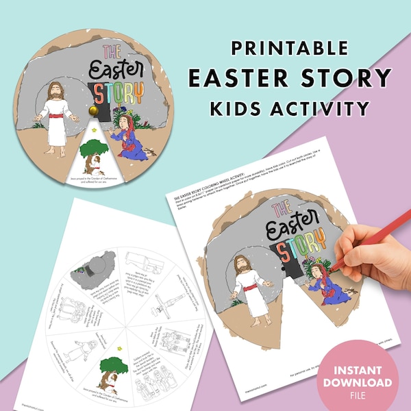 EASTER Story Color Wheel PRINTABLE Kids Activity | Religious Christian Church Jesus primary Atonement Resurrection homeschool pages lesson