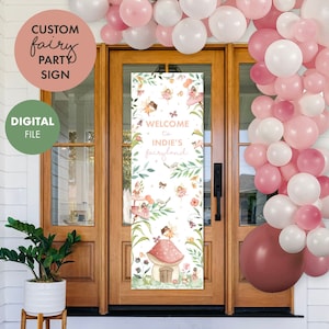 CUSTOM Fairy Garden Kids Birthday Party Sign Door Poster Decoration Decor personalized enchanted forest welcome sign banner girls whimsical