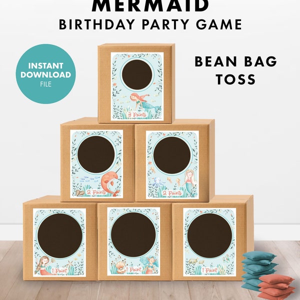 MERMAID Kids Birthday Party GAME Bean Bag Toss Party Games printable digital Under the Sea ariel cake walk