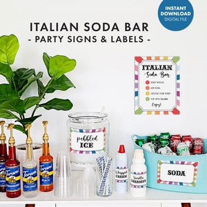 ITALIAN SODA BAR Party Signs Food Labels Cards Carnival Circus Kids Birthday Decorations Decor printable digital summer food table image 1