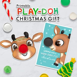 Cadeau de Noël pour la classe PLAY DOH RUDOLPH imprimable enfants fête de l'école non-bonbons professeur étudiant pâte à modeler playdoh play-doh renne numérique image 1