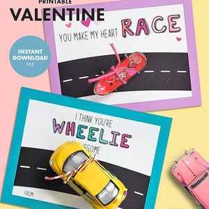 Car Truck Skateboard PRINTABLE VALENTINE Skate Wheelie Valentine's Day Kids Party Classroom Gift Party Favor card non candy truck image 1