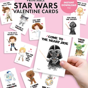 Star Wars PRINTABLE VALENTINE Valentine's Day Kids Party Classroom Gift Treat tag label Yoda Darth Vader Rey R2D2 Lightsaber Trooper image 2