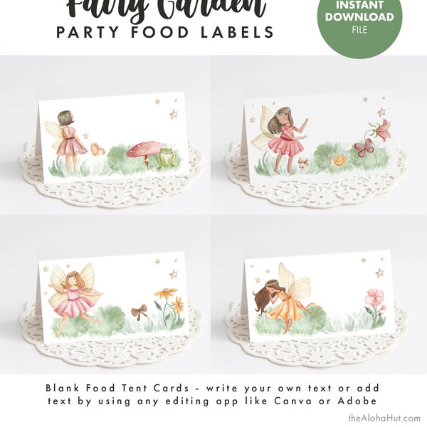 FAIRY Garden Enchanted Forest Party Food Labels Cards Kids Birthday Decorations Decor Food Tents Instant Download Printable girl