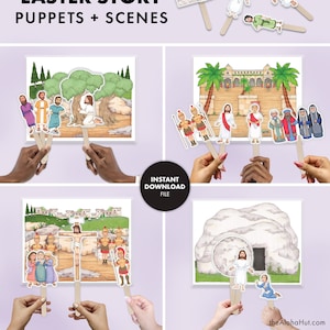 EASTER STORY Puppets & Scenes Kids Activity Bible Church Homeschool Sunday Digital Printable Come Follow Me Jesus New Testament Christian