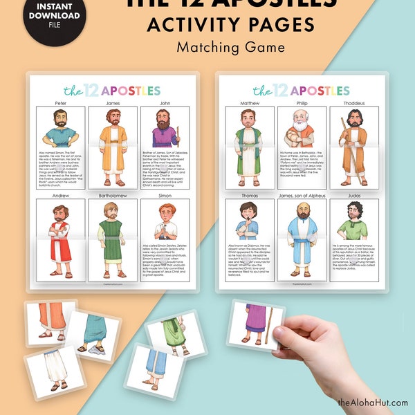 THE 12 APOSTLES Activity Pages Quiet Book Bible Church Homeschool Sunday Matching Game Come Follow Me toddler preschool Religious Christian
