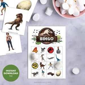 CAMP CRETACEOUS Kids Birthday Party Bingo Game, Instant Download Printable Digital File Jurassic World Dinosaur Party