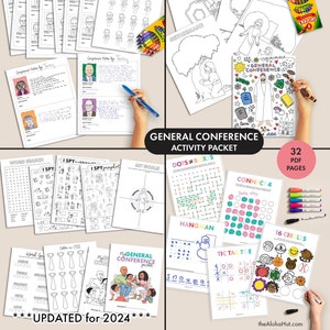 2024 GENERAL CONFERENCE Packet for Kids 32 Printable Activity Pages Church of Jesus Christ LDS Primary ym yw bundle journal notes game youth image 1