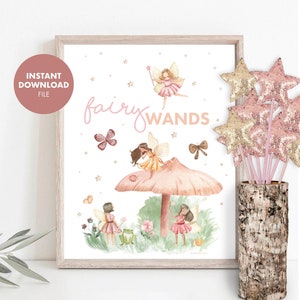 FAIRY Party Sign Birthday Activities Fairy Wands Birthday Games Girls Enchanted Forest Whimsical Party Games Activity Printable Woodland image 1