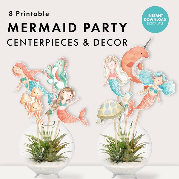 MERMAID Kids Birthday Party CENTERPIECES Party Decor Decorations ariel Under the Sea Digital Printable Cake Topper whimsical
