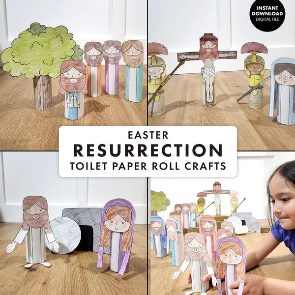 EASTER STORY Toilet Paper Craft Dolls Toddler Activity Bible Church Homeschool Resurrection CFM Jesus New Testament Christian Holy Week