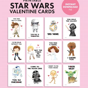 Star Wars PRINTABLE VALENTINE Valentine's Day Kids Party Classroom Gift Treat tag label Yoda Darth Vader Rey R2D2 Lightsaber Trooper image 1