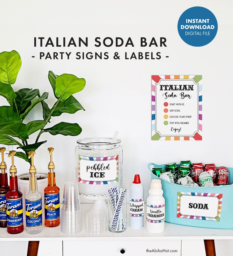 ITALIAN SODA BAR Party Signs Food Labels Cards Carnival Circus Kids Birthday Decorations Decor printable digital summer food table image 1