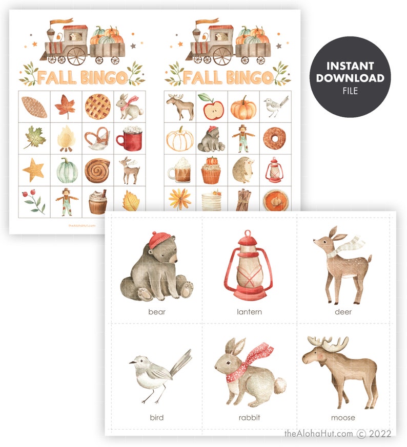 FALL BINGO Thanksgiving Game Kids Party Instant Download Printable Digital File woodland animals birthday image 3