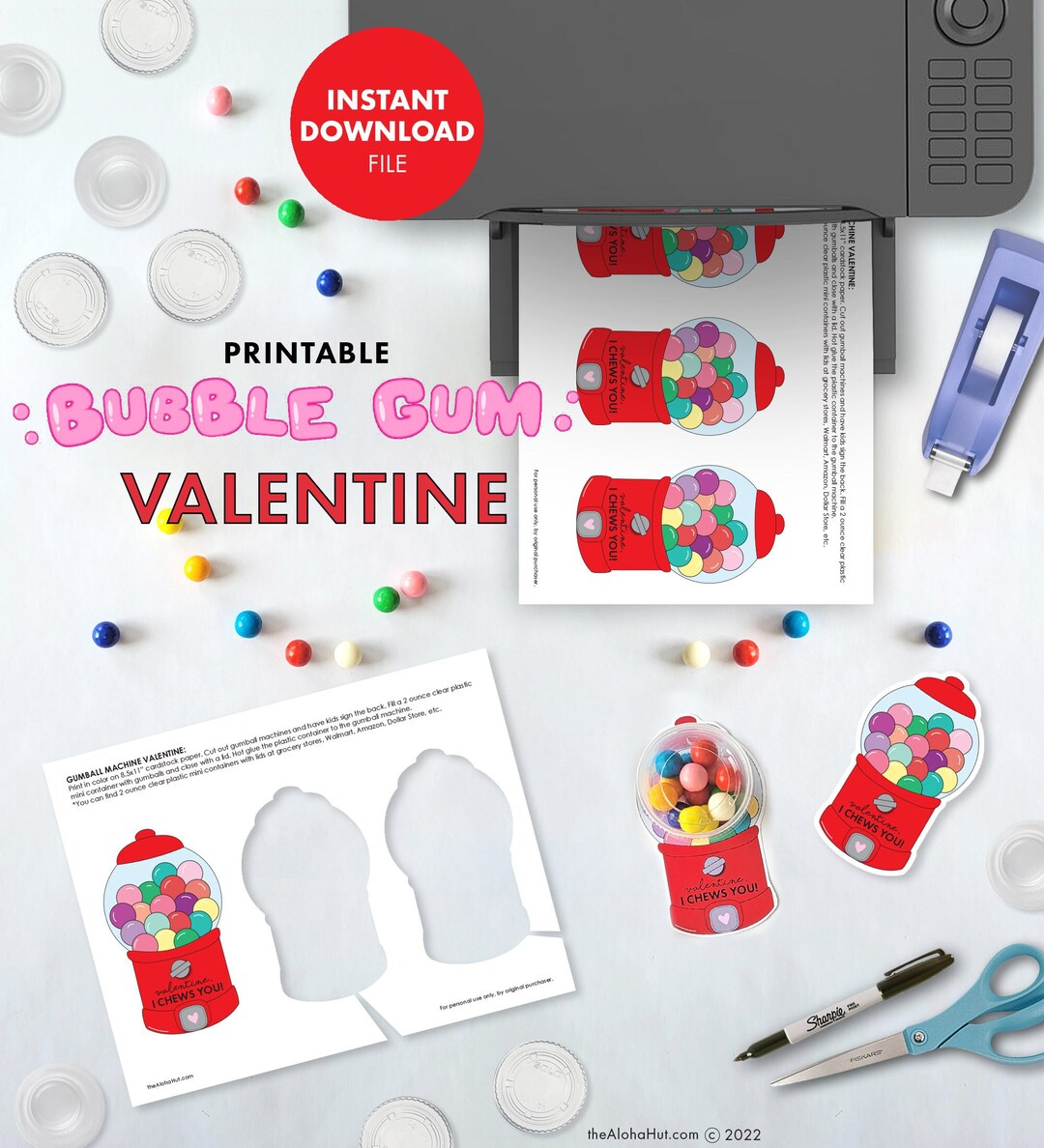 I Chews You PRINTABLE VALENTINE Bubble Gum Bubblegum - Etsy
