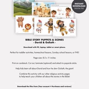 DAVID and GOLIATH Bible Story Puppets &amp; Scenes Kids Activity Church ...