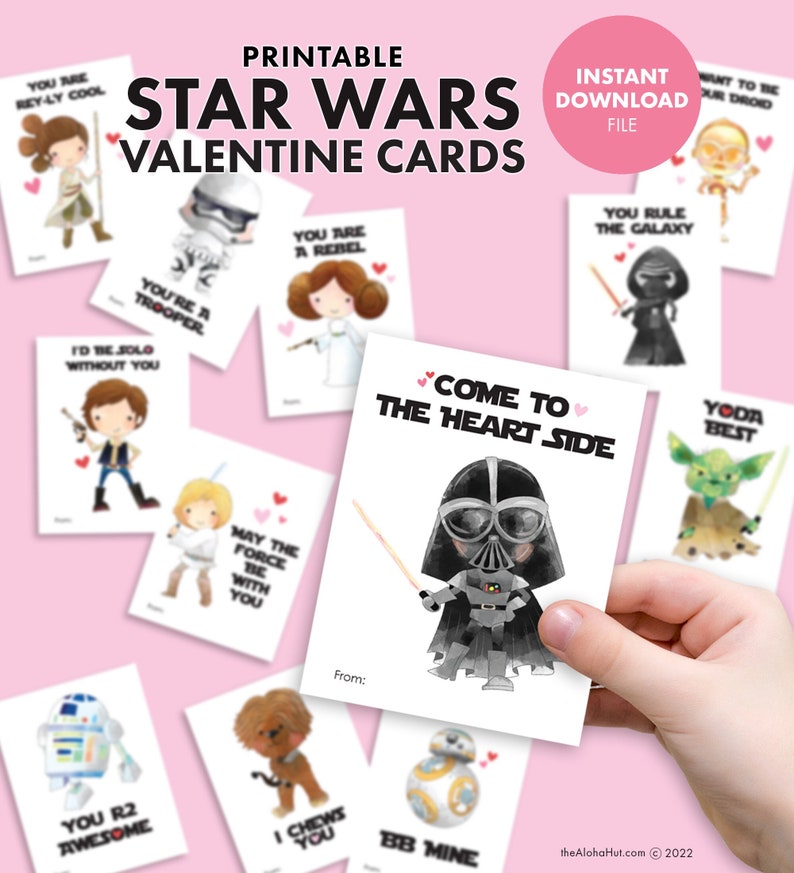 Star Wars PRINTABLE VALENTINE Valentine's Day Kids Party Classroom Gift Treat tag label Yoda Darth Vader Rey R2D2 Lightsaber Trooper image 2