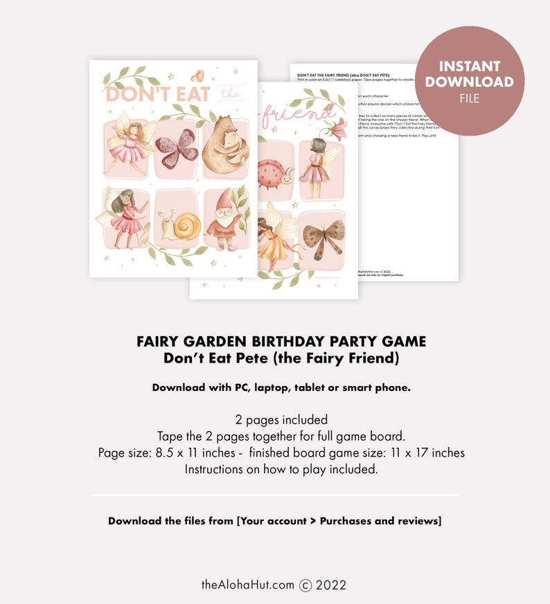 FAIRY Party Game Don't Eat Pete Game Kids Birthday Instant Download Printable Digital Girls Birthday Garden Enchanted Forest Whimsical Tea image 4