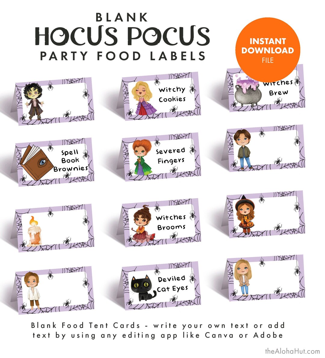 SANDERSON SISTERS Party Food Labels Tent Cards Halloween Decorations ...