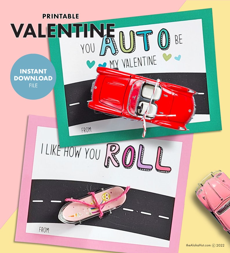 Car Truck Skateboard PRINTABLE VALENTINE Skate Wheelie Valentine's Day Kids Party Classroom Gift Party Favor card non candy truck image 3