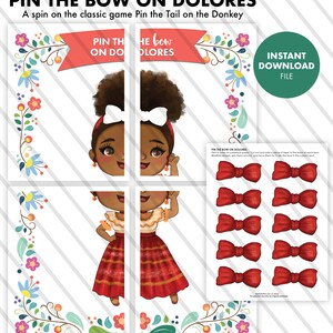 ENCANTO Kids Birthday Party Pin the Tail Game party games instant download printable digital file Cinco de Mayo Pin the Bow on Dolores image 5