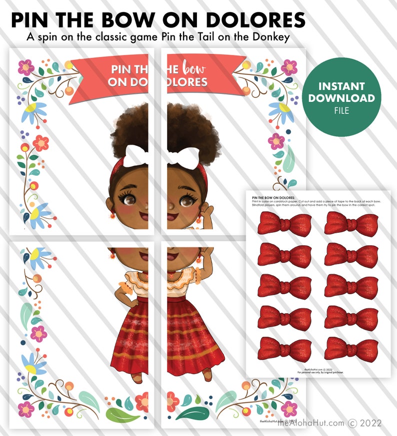 ENCANTO Kids Birthday Party Pin the Tail Game party games instant download printable digital file Cinco de Mayo Pin the Bow on Dolores image 5