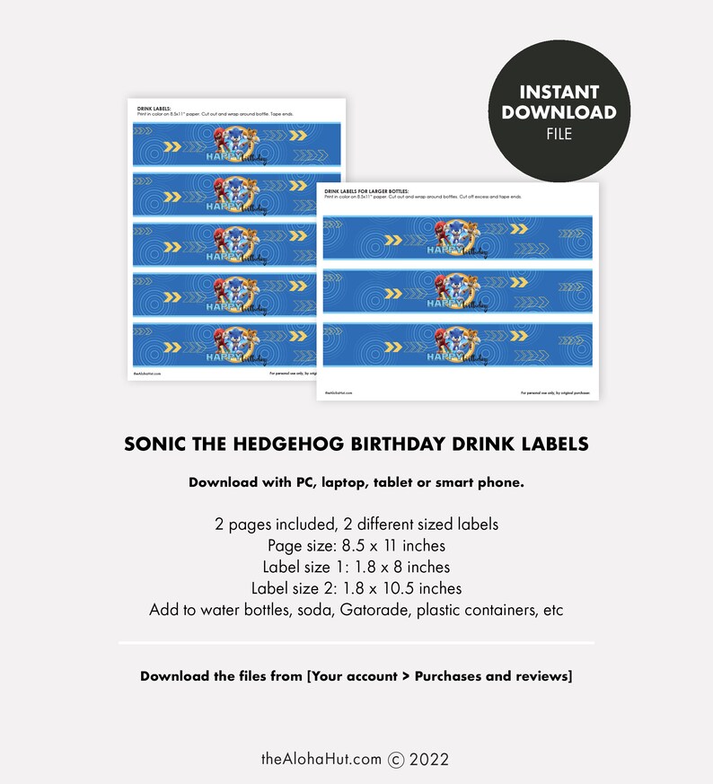 SONIC THE HEDGEHOG Drink Labels Kids Birthday Party - Etsy