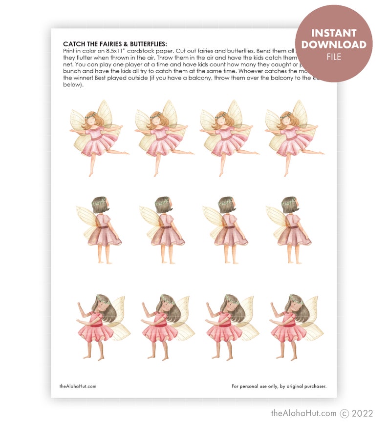 FAIRY Party Game CATCH the FAIRIES Kids Birthday Printable - Etsy