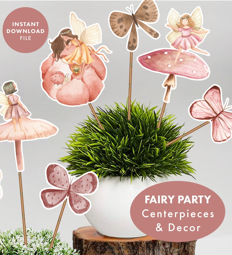 FAIRY CENTERPIECES Fairy party table decor Fairy birthday cake topper Fairies printable center pieces Fairy garden Party floral first image 3