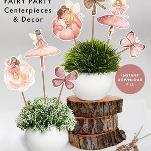 FAIRY CENTERPIECES Fairy party table decor Fairy birthday cake topper Fairies printable center pieces Fairy garden Party floral first image 2