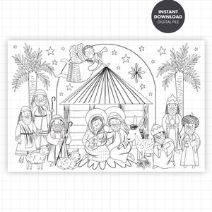 GIANT NATIVITY CHRISTMAS Coloring Poster or Table Cover Jesus Christian Religious party preschool family toddler activity printable decor image 3