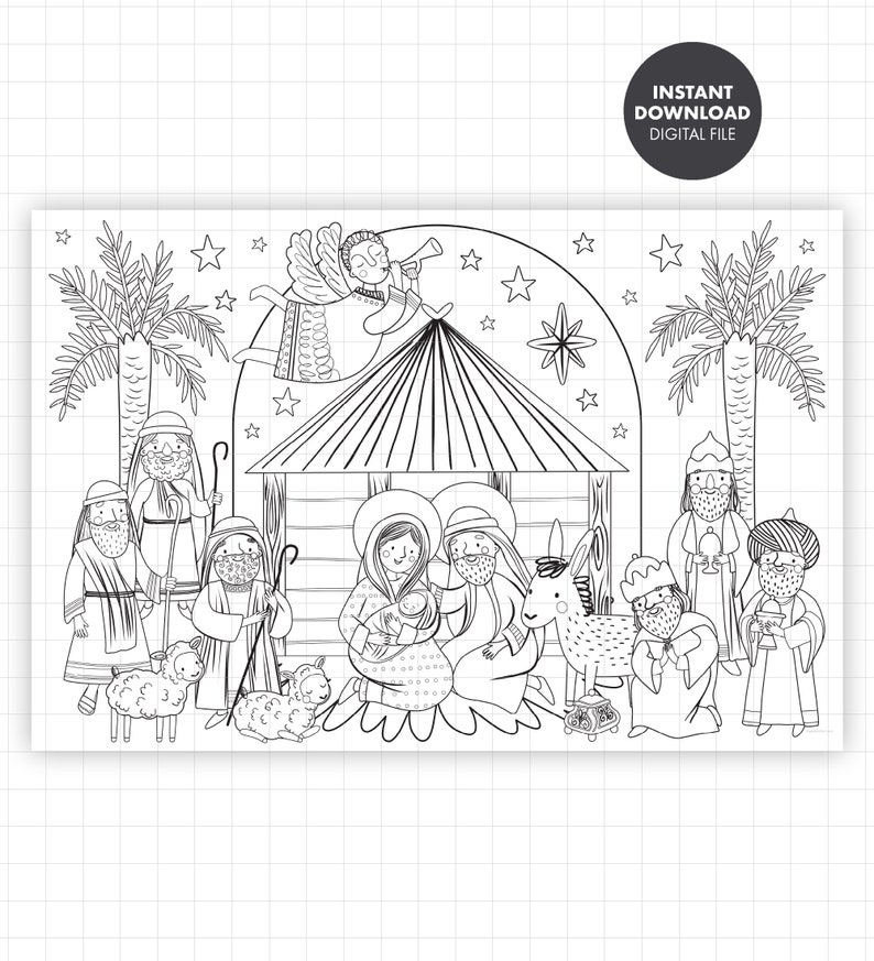 GIANT NATIVITY CHRISTMAS Coloring Poster or Table Cover Jesus Christian Religious party preschool family toddler activity printable decor image 3
