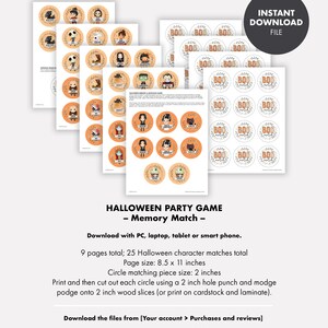 HALLOWEEN Kids Party Game MEMORY MATCH Printable Digital activity monster dracula Hocus Sanderson Sisters Pocus Jack Addams matching game image 6