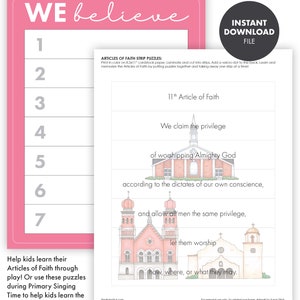 ARTICLES of FAITH Printable Activity Pages Puzzle Religious Christian ...