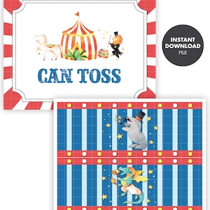 CARNAVAL CIRCUS Jeu de lancer de boules enseigne Fête d'anniversaire pour enfants, décoration numérique imprimable, jeux de société, école d'été, pta pto fair image 4