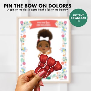 ENCANTO Kids Birthday Party Pin the Tail Game party games instant download printable digital file Cinco de Mayo Pin the Bow on Dolores image 2