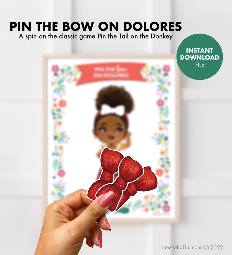 ENCANTO Kids Birthday Party Pin the Tail Game party games instant download printable digital file Cinco de Mayo Pin the Bow on Dolores image 2