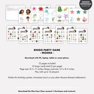 MOANA Kids Birthday Party BINGO GAME Printable Girls Birthday Party ...