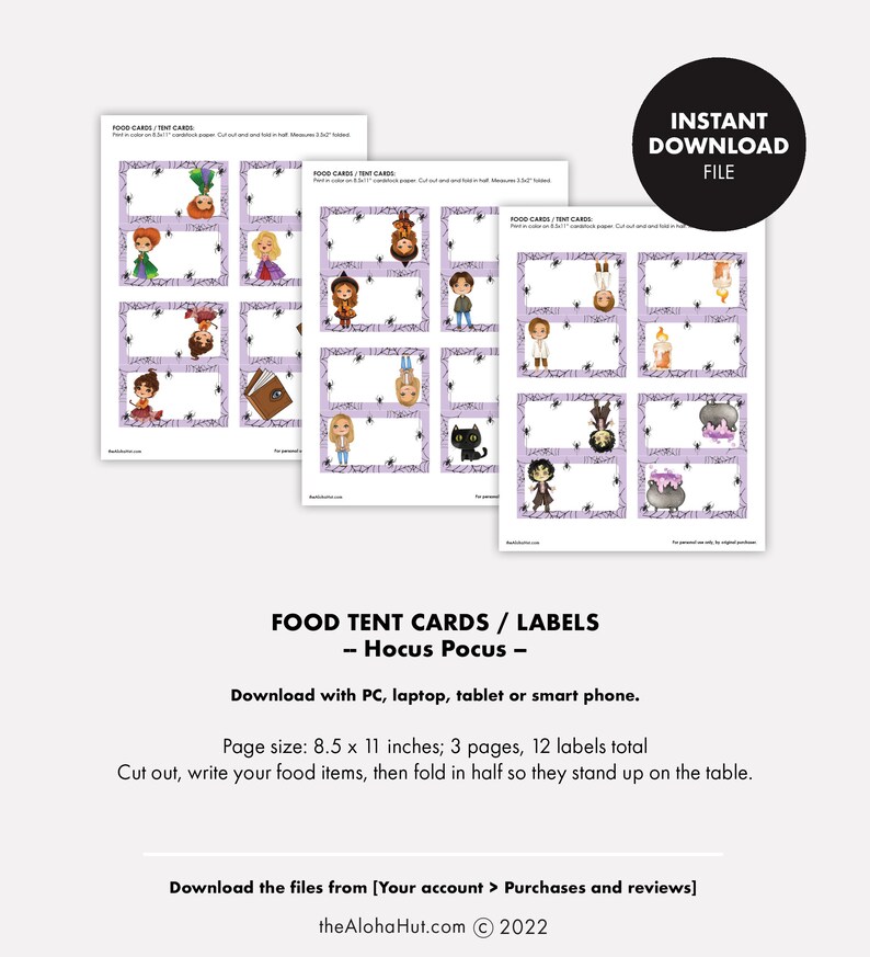 SANDERSON SISTERS Party Food Labels Tent Cards Halloween image 5