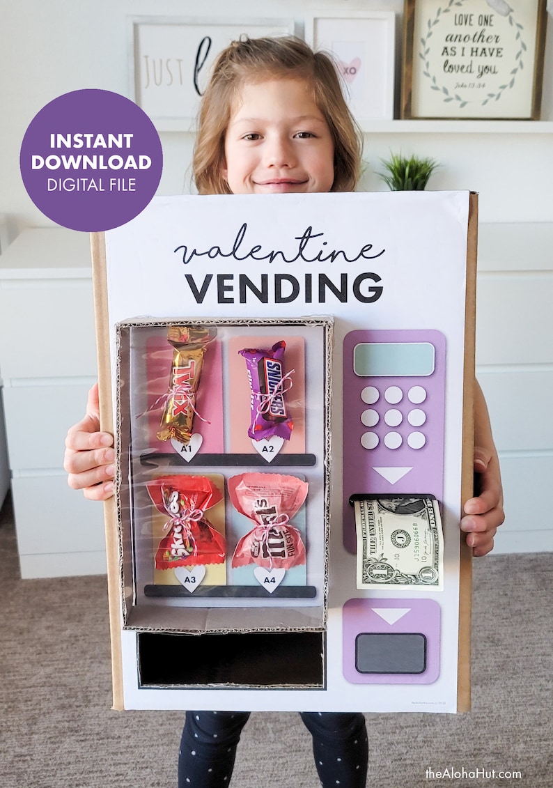 Vending Machine VALENTINE'S DAY BOX printable diy Kids Classroom Party class party school Valentine purple blue girls boys image 4
