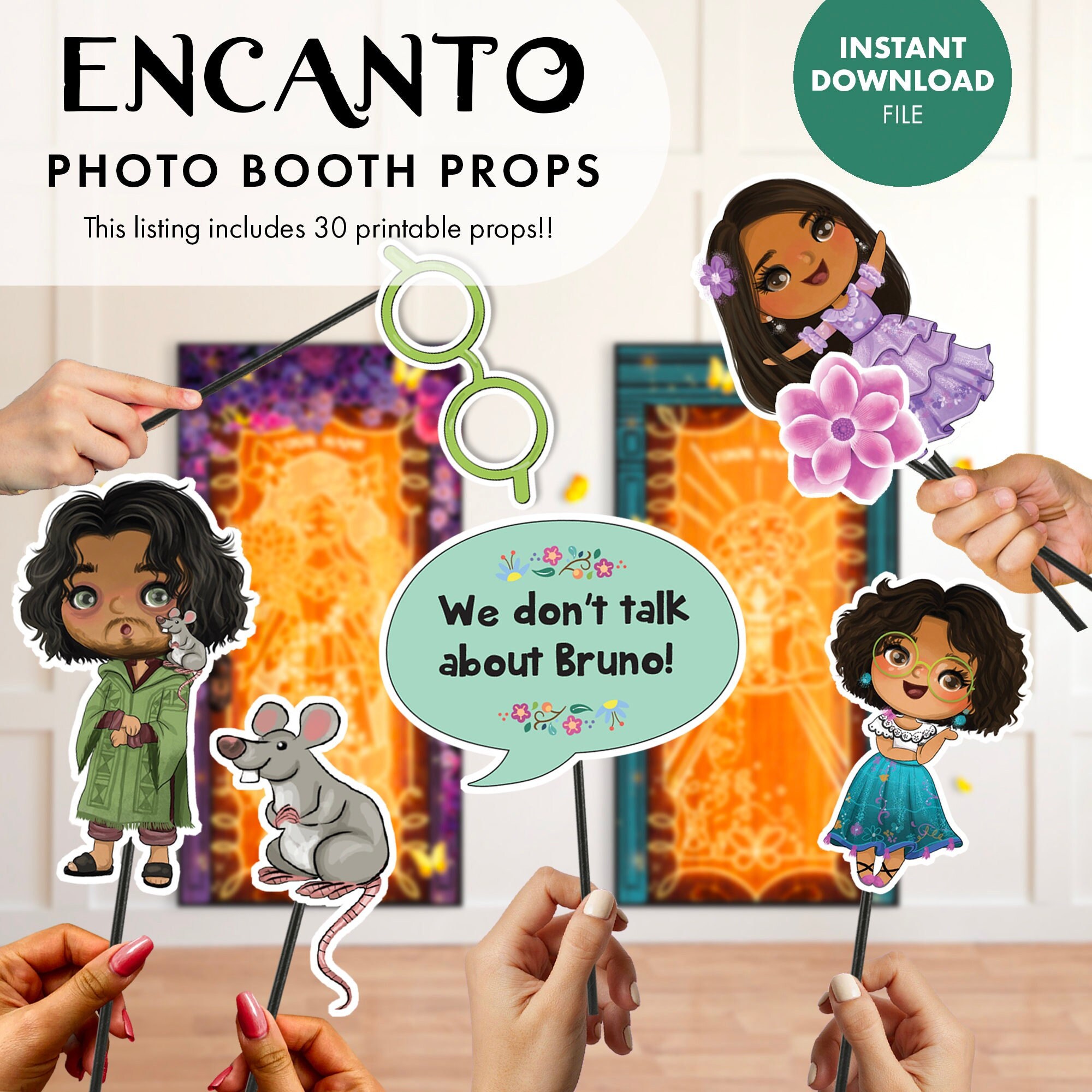 ENCANTO Kids Birthday Party PHOTOBOOTH PROPS Digital Printable Party Decoration Mirabel Isabela Photo Booth Maribel Isabella