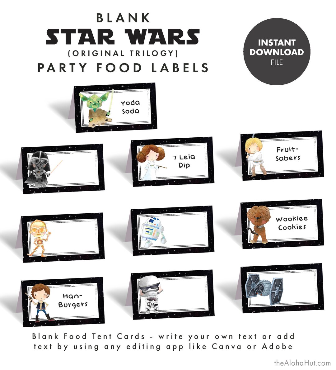 STAR WARS Party Food Labels Cards Kids Birthday Decorations Decor Original Trilogy Tents