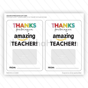 AMAZON TEACHER APPRECIATION Print Tag Gift Card Holder Thank You ...