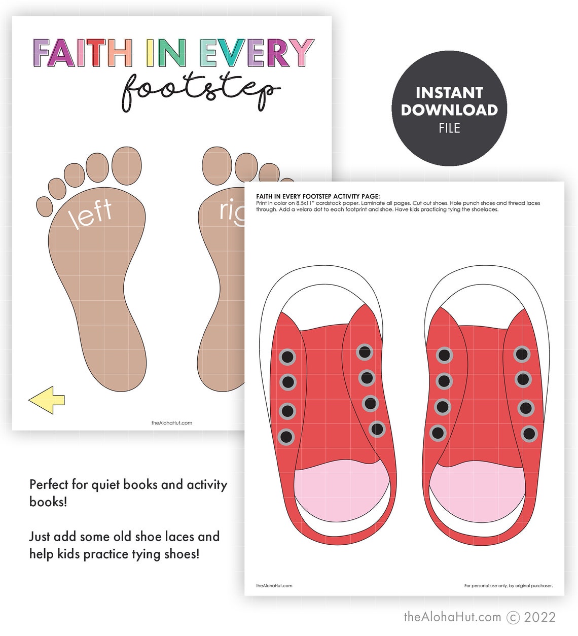 Shoe LACING &amp; TYING Printable Activity Page Faith in Every - Etsy