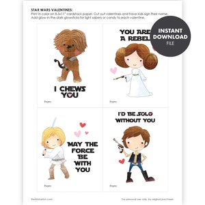 Star Wars PRINTABLE VALENTINE Valentine's Day Kids Party Classroom Gift Treat tag label Yoda Darth Vader Rey R2D2 Lightsaber Trooper image 4