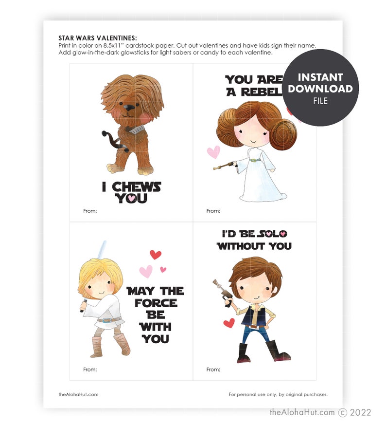 Star Wars PRINTABLE VALENTINE Valentine's Day Kids Party Classroom Gift Treat tag label Yoda Darth Vader Rey R2D2 Lightsaber Trooper image 4