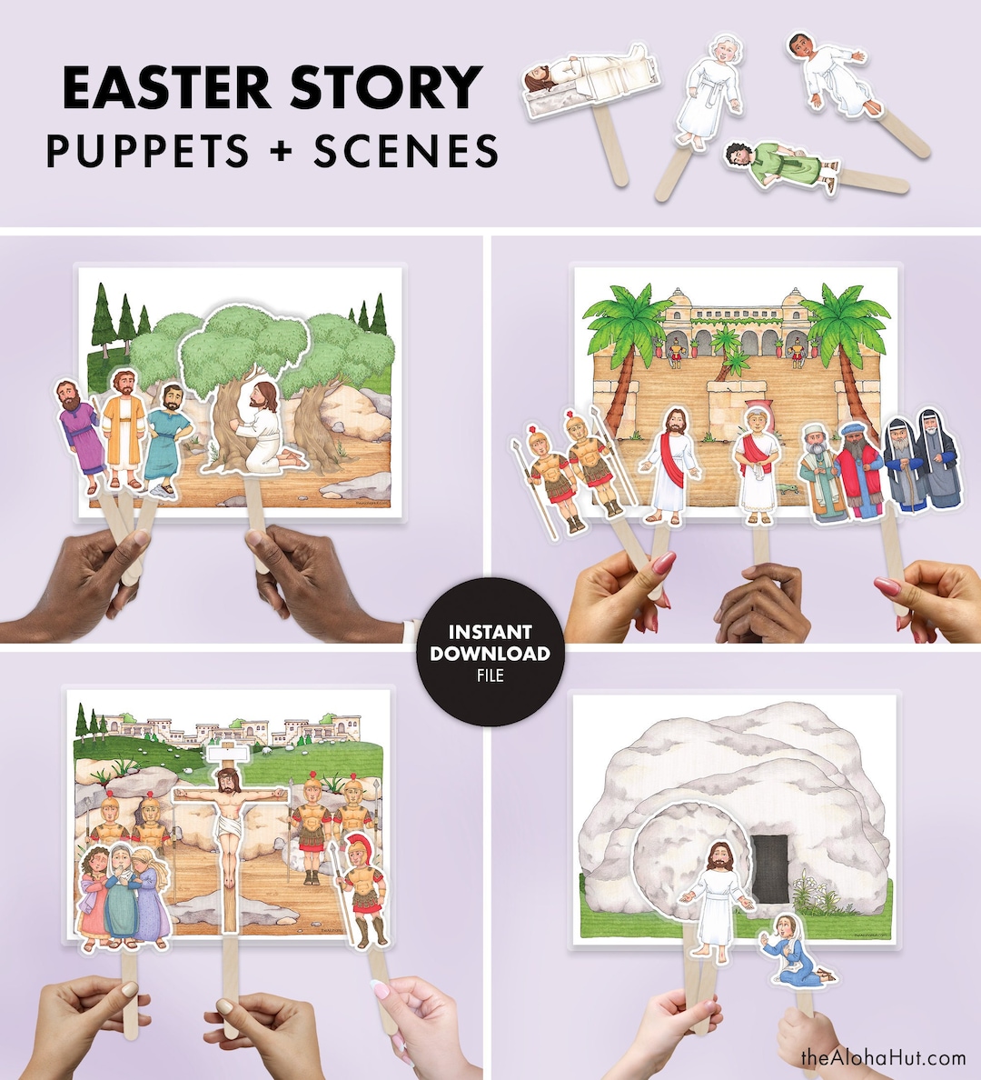 EASTER STORY Puppets & Scenes Kids Activity Bible Church Homeschool